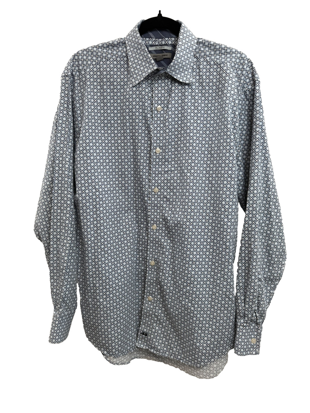 Johnston & Murphy Men Long Sleeve Tailored Fit Blue Geometric Shirt Size M